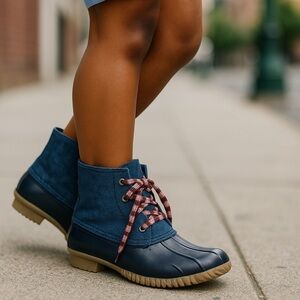 ❄️ Cato | Denim Quilted Duck Boots Size 6 Rain Boots